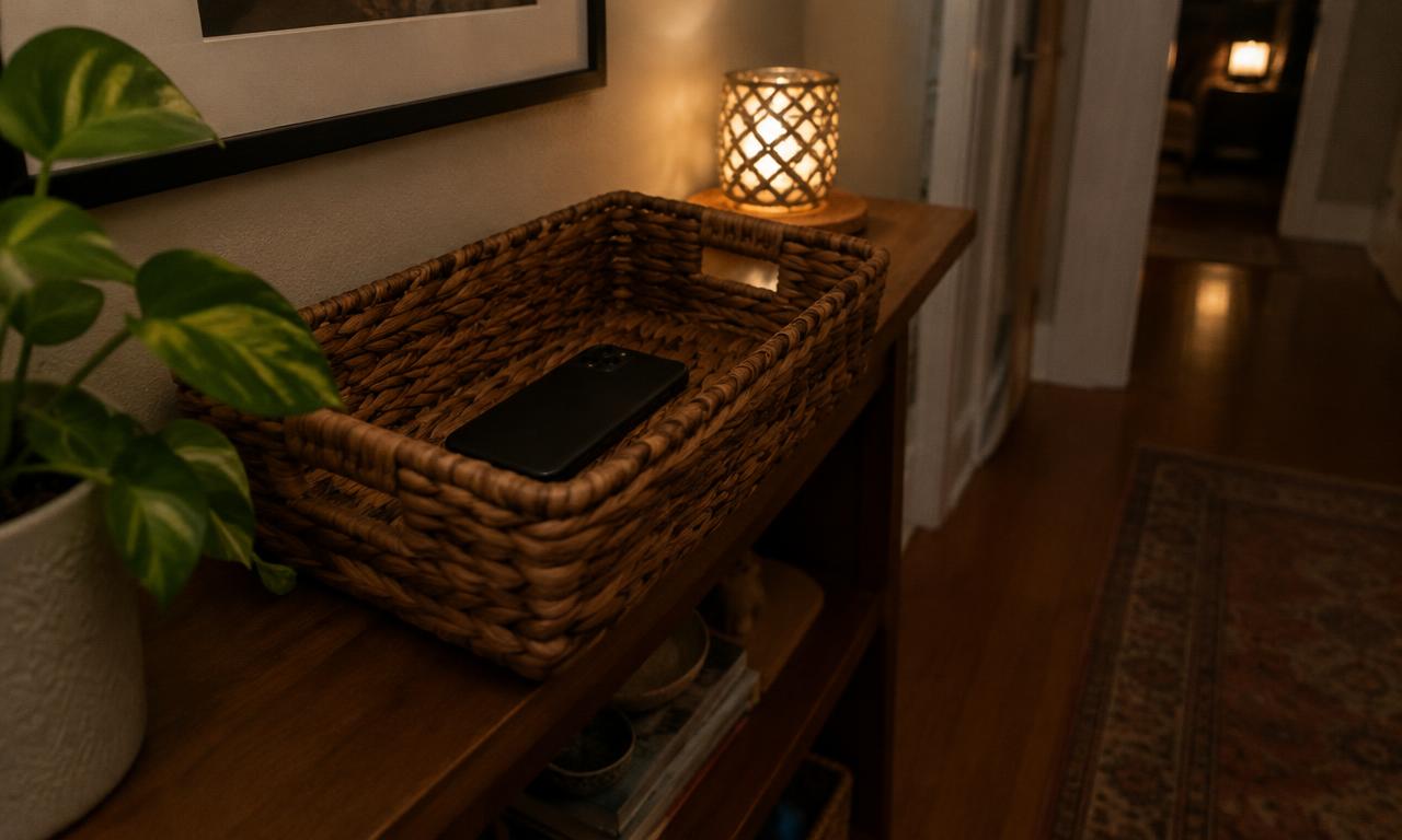 Un panier dans l’entrée : le téléphone dort ailleurs.